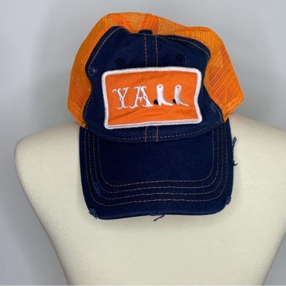 Trucker Hat Orange and Blue Country Y’all Patch SnapBack Distressed